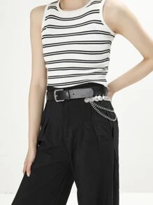 Cinturón colgante de redondo y cadena - Negro - Ver 2