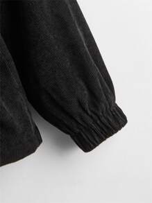 SHEIN Girls Drawstring Waist Zipper Up Hooded Cord Coat - Black - View 4