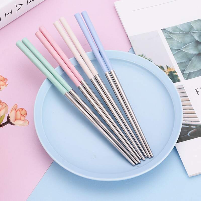 

4pairs Stainless steel chopsticks, Multicolor