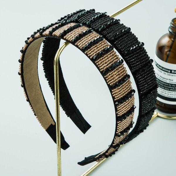 

2pcs Bead Decor Hair Hoop, Multicolor