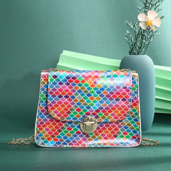 

Tie Dye Print Chain Crossbody Bag, Multicolor