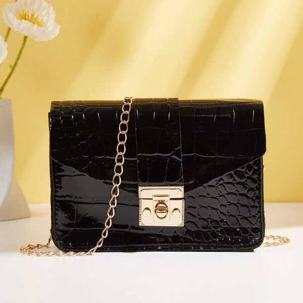 

Croc Embossed Chain Crossbody Bag, Black