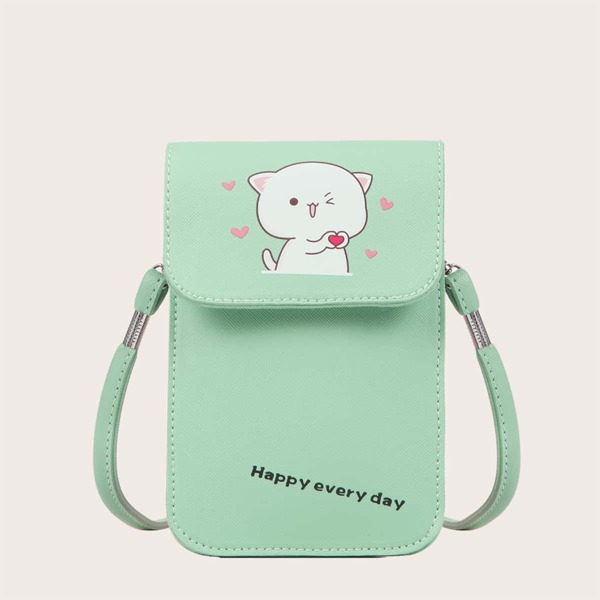 

Cat Pattern Crossbody Bag, Green