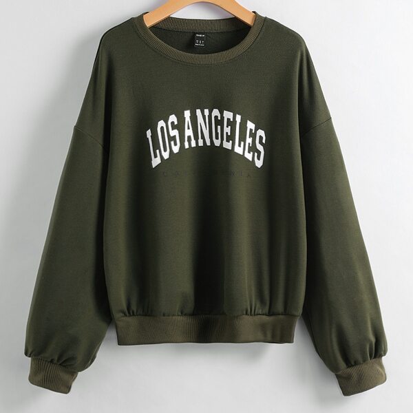 

Letter Graphic Drop Shoulder Sweatshirt, Army green