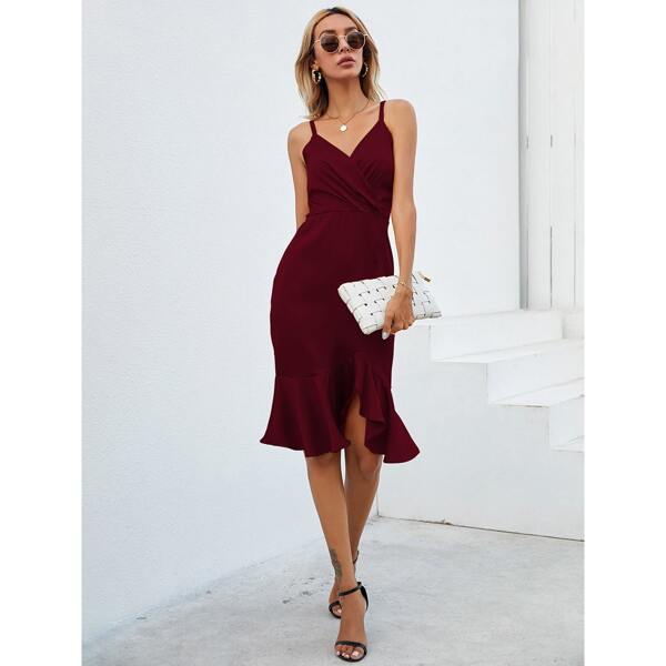 

Solid Mermaid Hem Cami Dress, Burgundy