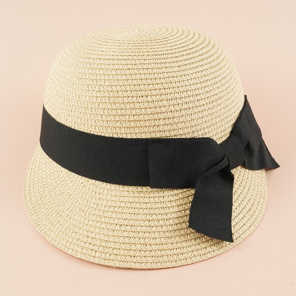 

Bow Decor Straw Hat, Beige