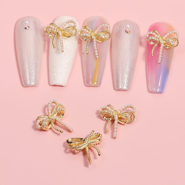 

3pcs Rhinestone Bowknot Nail Art Decoration, Gold