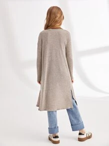 SHEIN Girls Drop Shoulder Split Hem Colourblock Coat - Khaki - View 2