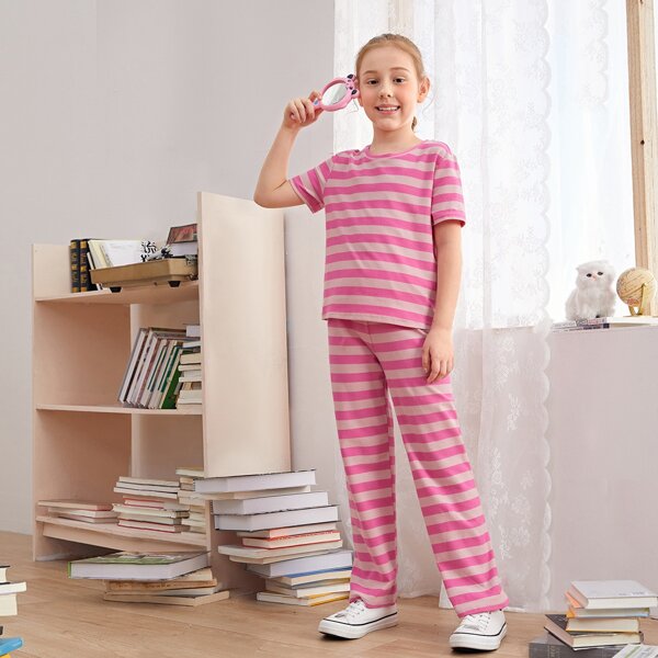 

Girls Two Tone Striped Top & Pants Set, Multicolor