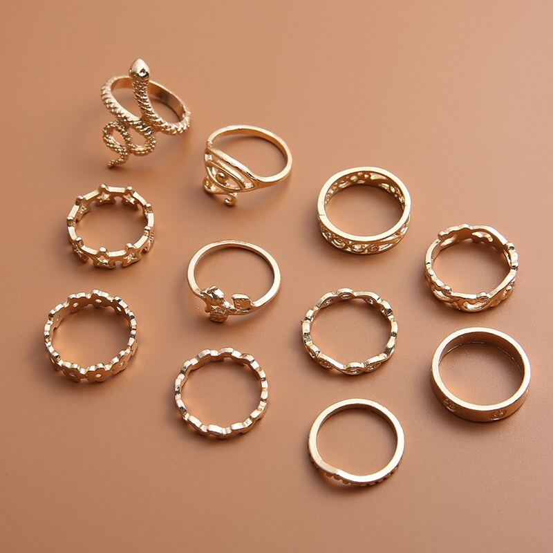 

11pcs Serpentine & Star Ring, Gold