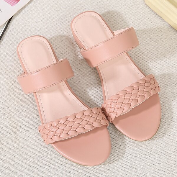 

Girls Minimalist Braided Design Slippers, Pink