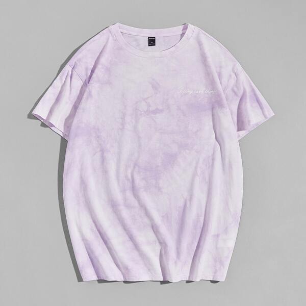 

Men Slogan Graphic Tie Dye Tee, Mauve purple