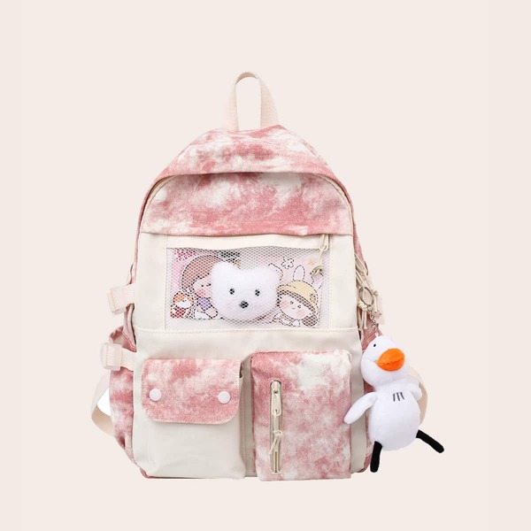 

Girls Cartoon Charm Tie Dye Backpack, Pink
