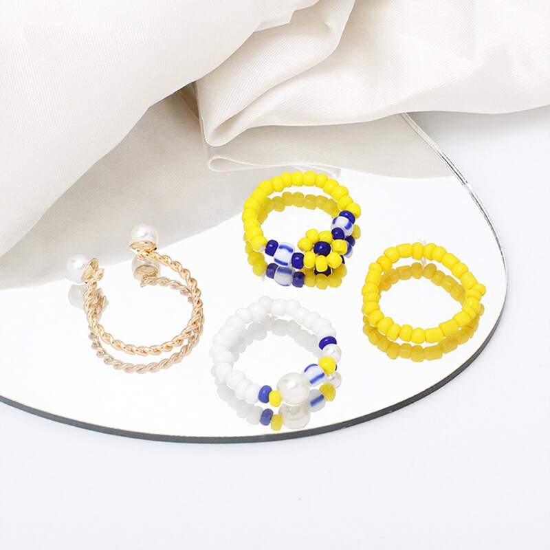 

4pcs Beaded Ring, Yellow