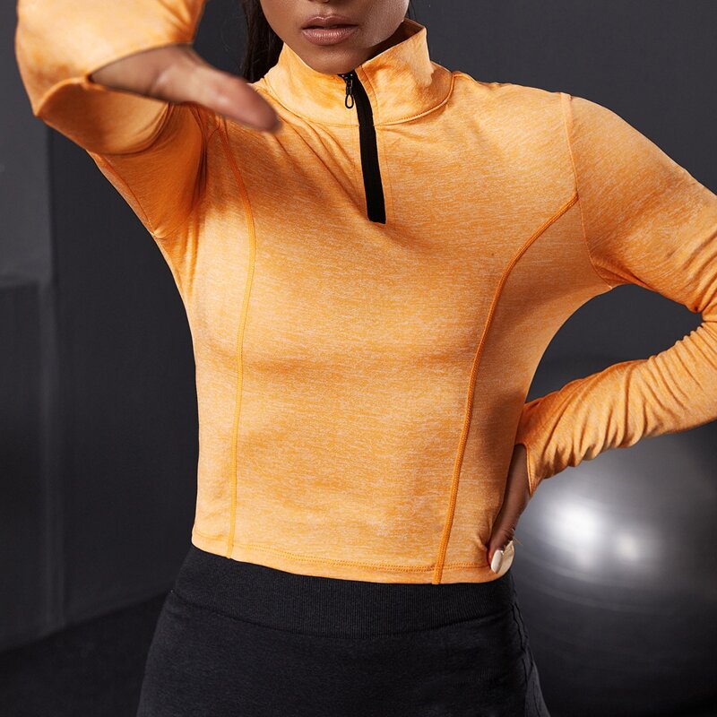 

Half Zip Sports Sweatshirt With Thumb Holes, Mustard yellow