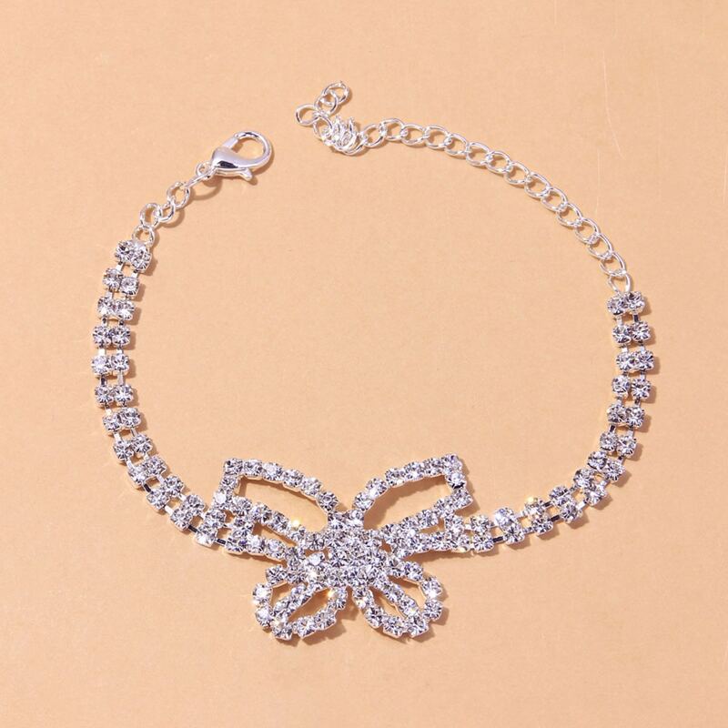 

Rhinestone Butterfly Anklet, Silver