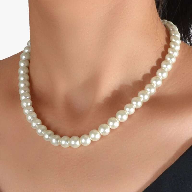 

Faux Pearl Beaded Necklace, White