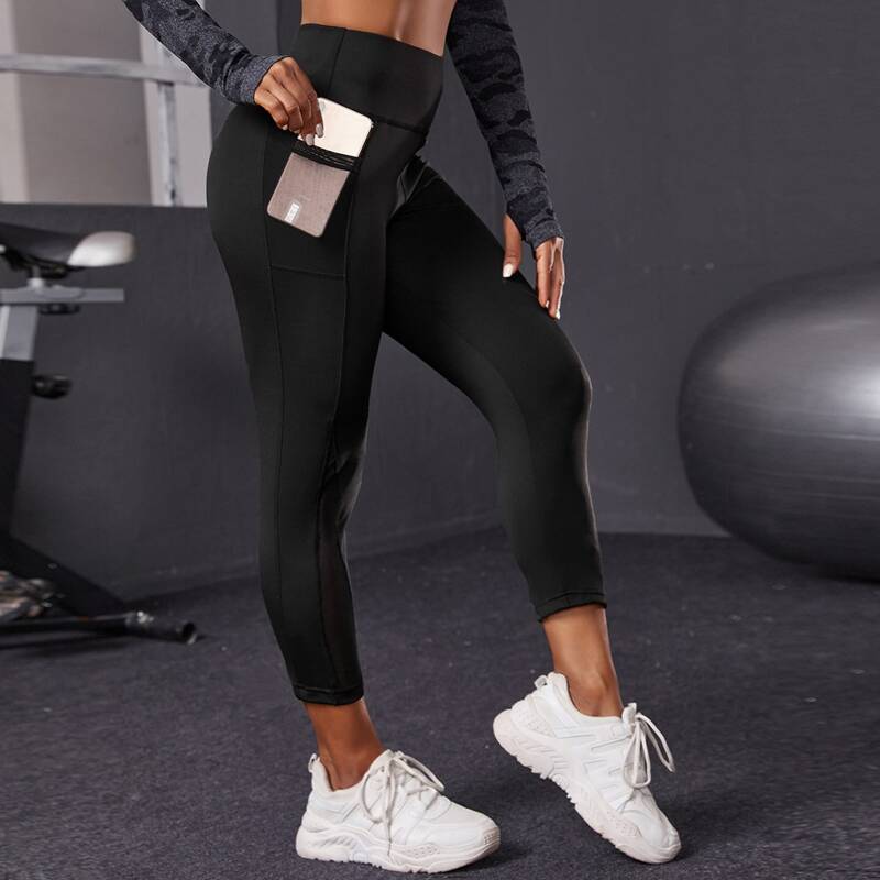 

Wide Band Waist Sports Leggings & Phone Pocket, Black