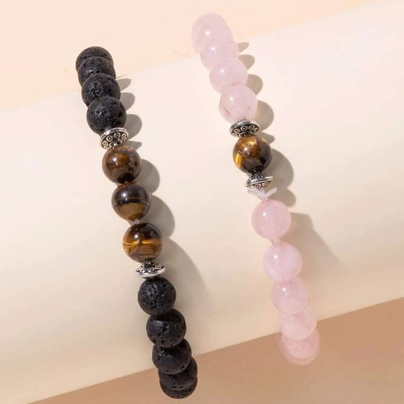 

2pcs Beaded Bracelet, Pink
