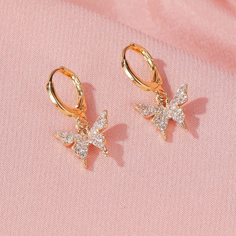 

Rhinestone Butterfly Drop Earrings, Gold