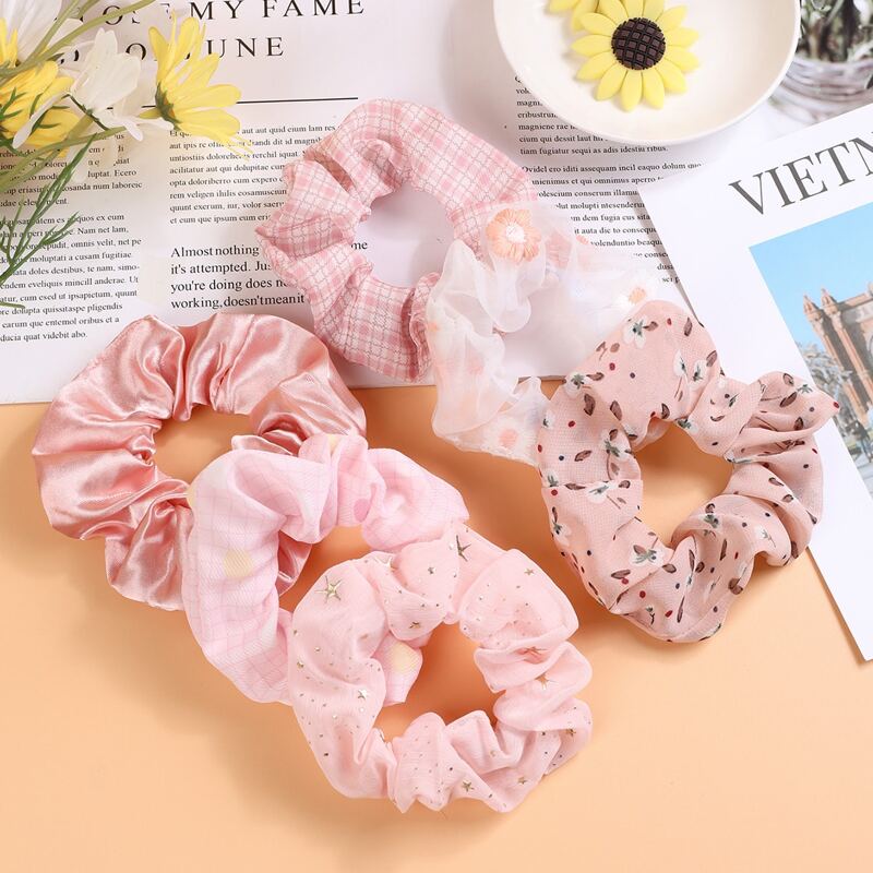 

6pcs Plaid & Flower Pattern Scrunchie, Multicolor