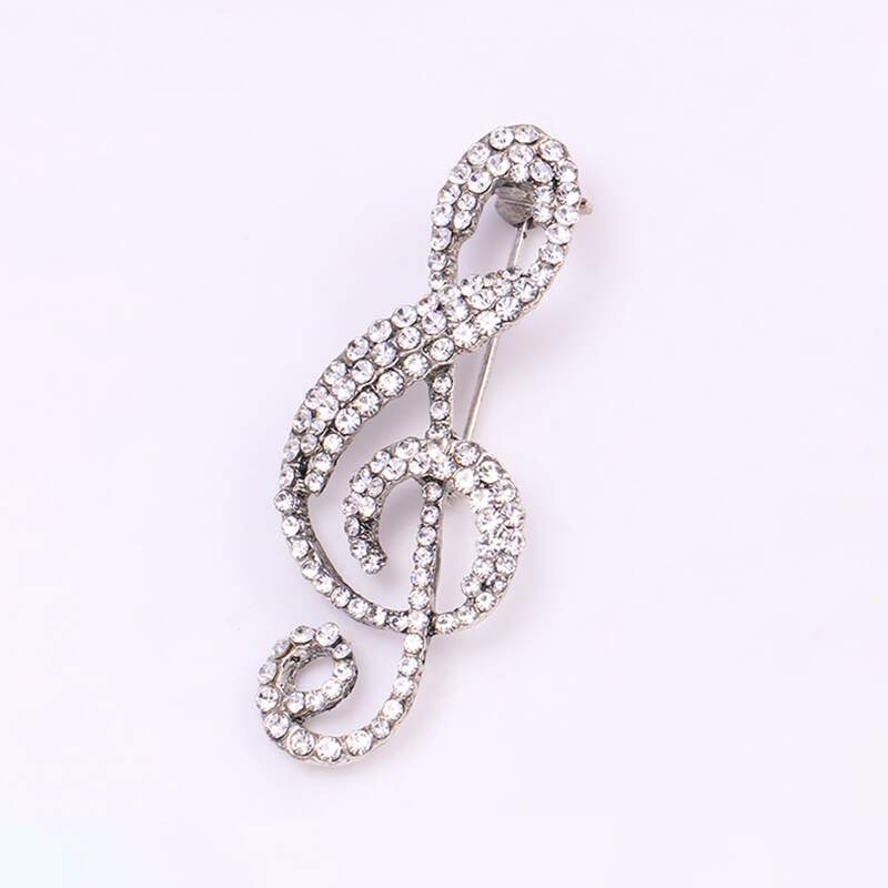 

Rhinestone Music Note Brooch, Silver