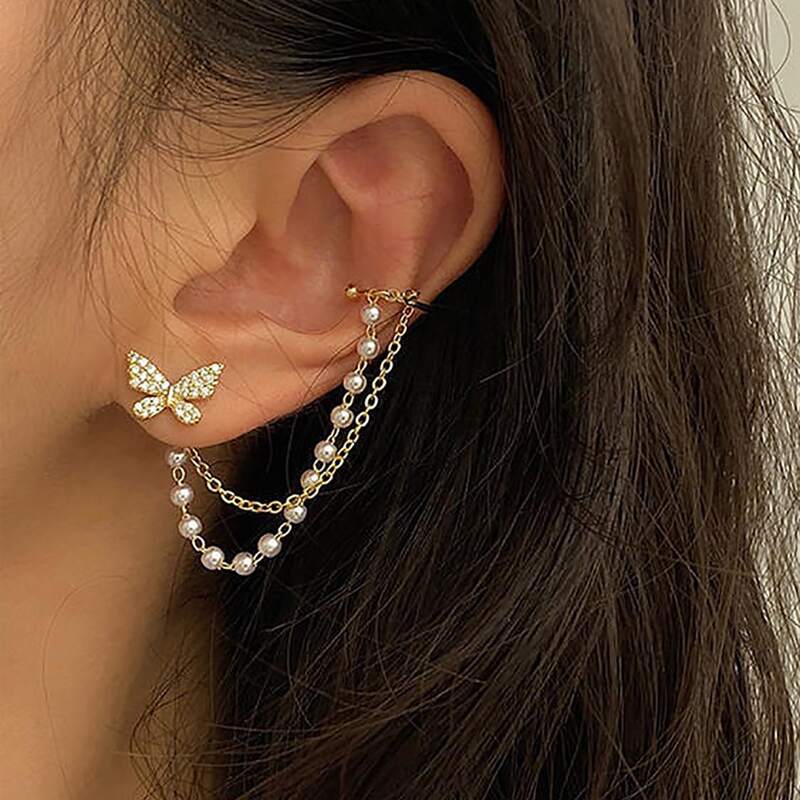 

Rhinestone Butterfly Earrings, Gold