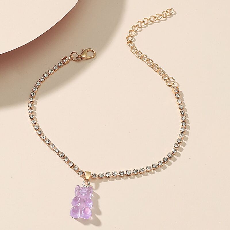 

Bear Rhinestone Anklet, Gold