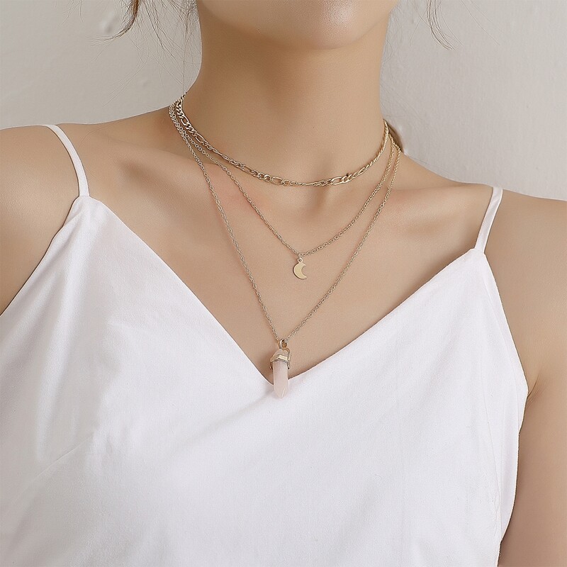 

Moon & Crystal Layered Necklace, Gold