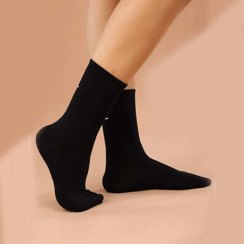 

1pair Plain Crew Socks, Black