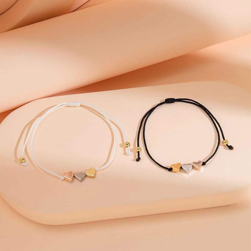 

2pcs Heart Bracelet, Multicolor