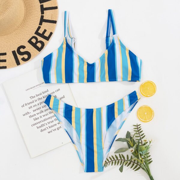 

Colorful Striped Bikini Swimsuit, Multicolor