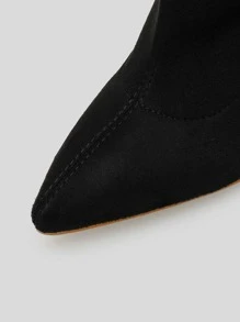 秋冬女士纯色简约高跟侧拉链靴，休闲日常穿着，性感 - 黑色 - 查看 6