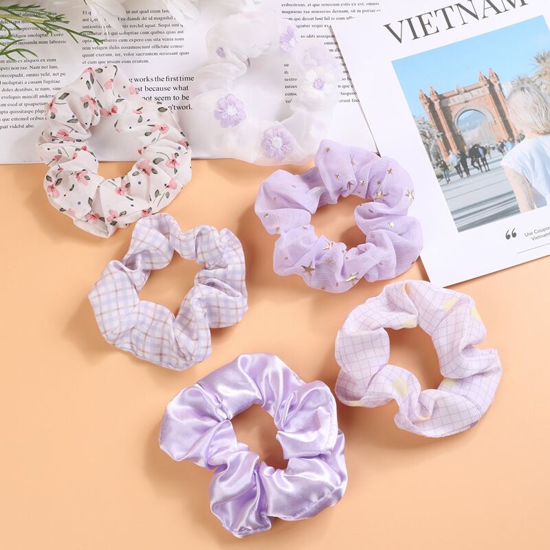 

6pcs Flower Pattern Scrunchie, Multicolor
