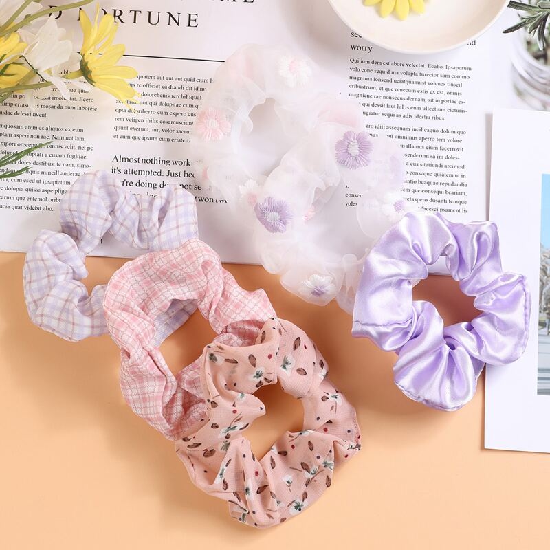 

6pcs Plaid & Flower Pattern Scrunchie, Multicolor