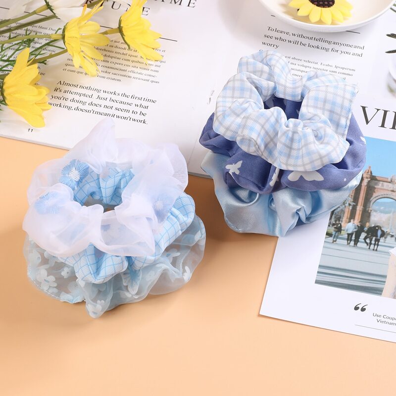 

6pcs Plaid & Flower Pattern Scrunchie, Multicolor
