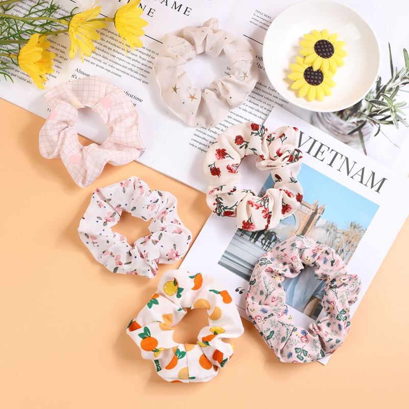 

6pcs Fruit & Flower Pattern Scrunchie, Multicolor