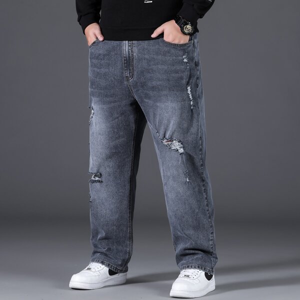 

Men Ripped Wide Leg Jeans, Dark grey