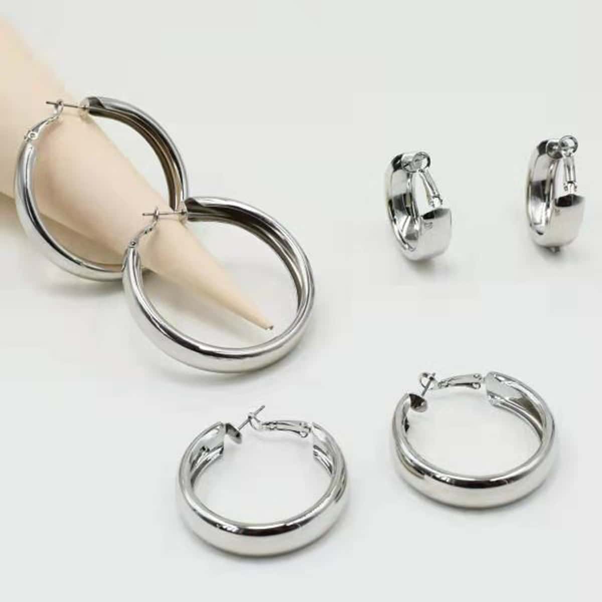 

3pairs Minimalist Hoop Earrings, Silver