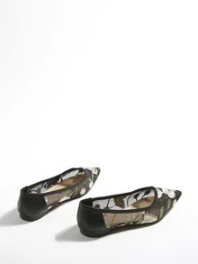 花卉刺繡尖頭芭蕾平底鞋 - 黑色 - 查看 4