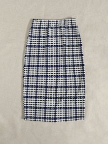 SHEIN Clasi Elastic Waist Houndstooth Print Skirt - Multicolor - View 2