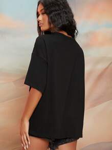 SHEIN Rock & Roll Graphic Cutout Oversized Tee - Black - View 2