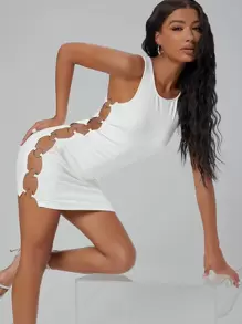SHEIN Đầm Cắt ra Nhẫn màu trơn Gợi cảm - trắng - Xem 1