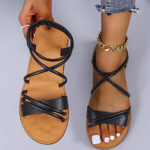

Minimalist Cross Strap Sandals, Black