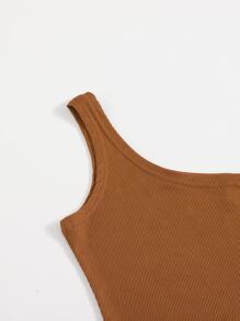 SHEIN VCAY Plus One Shoulder Crop Top With Tie Front Shorts - Coffee Brown - View 3