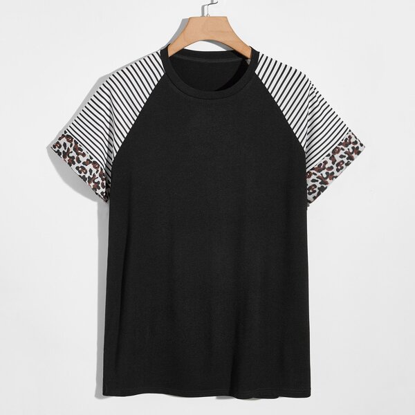 

Men Striped Raglan Sleeve Tee, Black