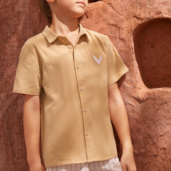 

Boys 100% COTTON Graphic Embroidery Shirt, Apricot