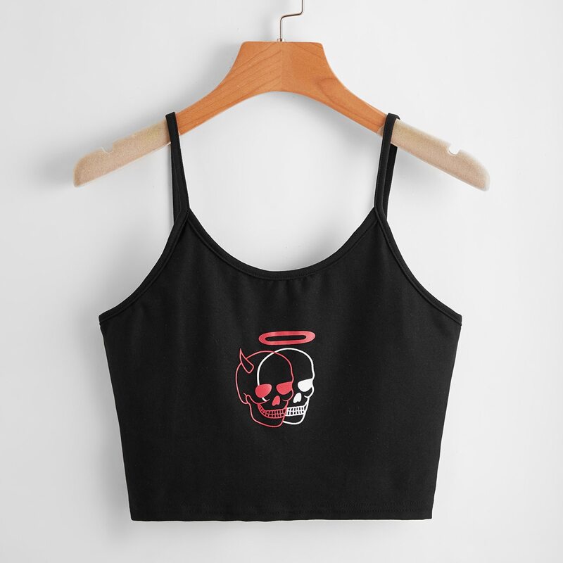 

Skull Graphic Crop Cami, Black