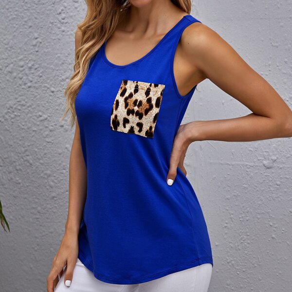 

Leopard Patch Pocket Tank Top, Royal blue