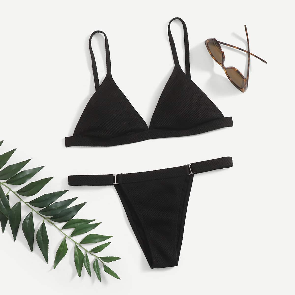 

Solid Triangle Bikini Swimsuit, Black